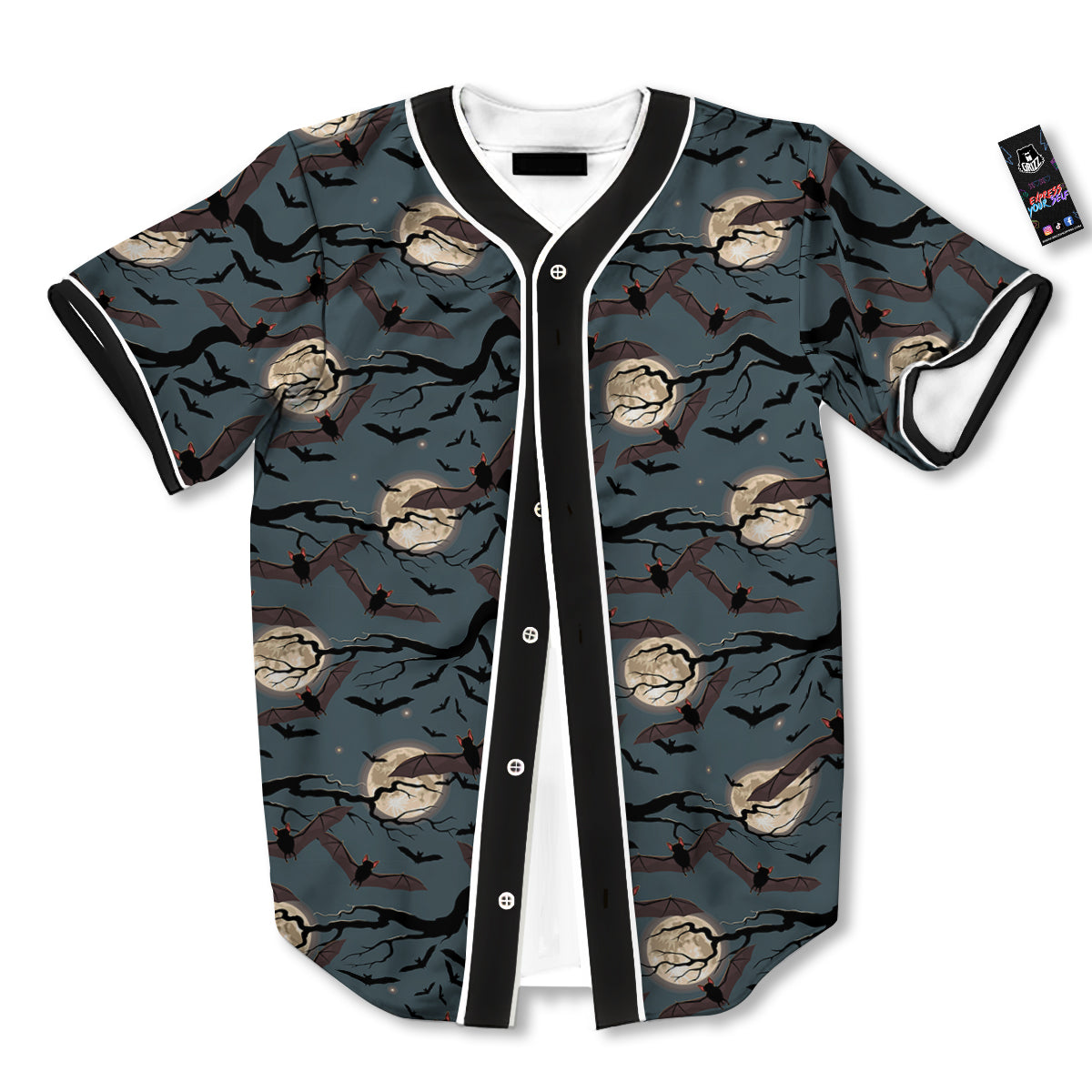 Flying Bat In The Moonlight Print Pattern Baseball Jersey-grizzshop
