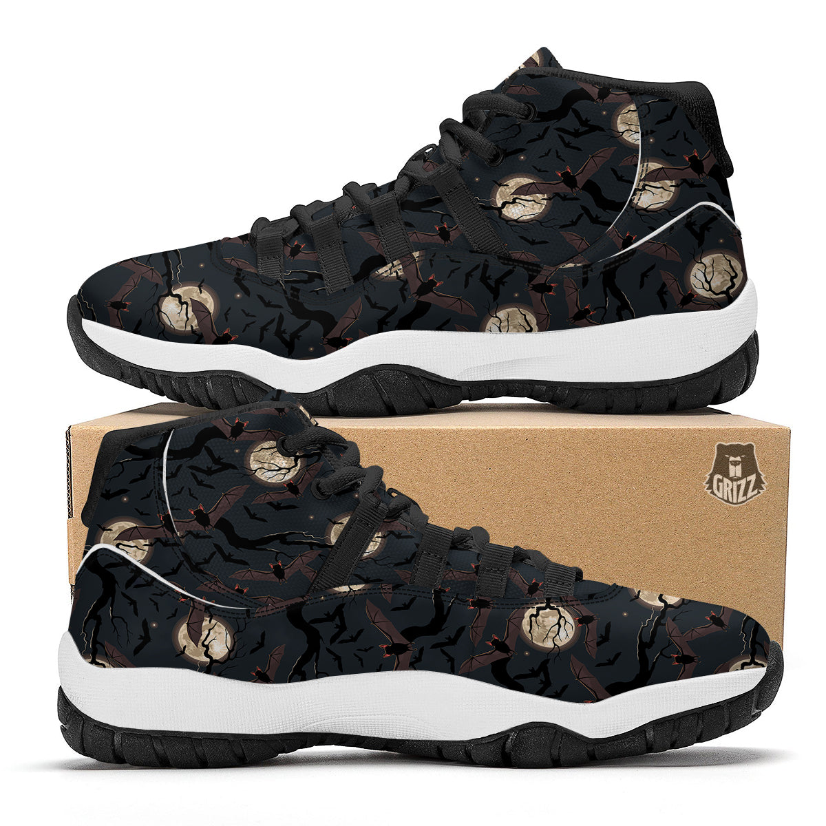 Flying Bat In The Moonlight Print Pattern Black Bball Shoes-grizzshop
