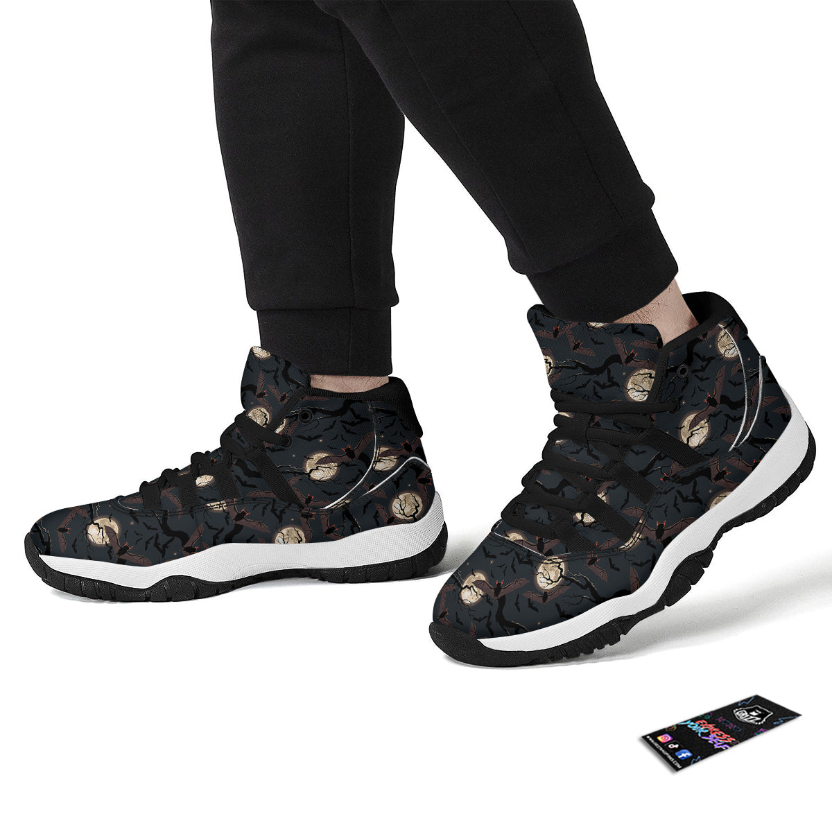 Flying Bat In The Moonlight Print Pattern Black Bball Shoes-grizzshop