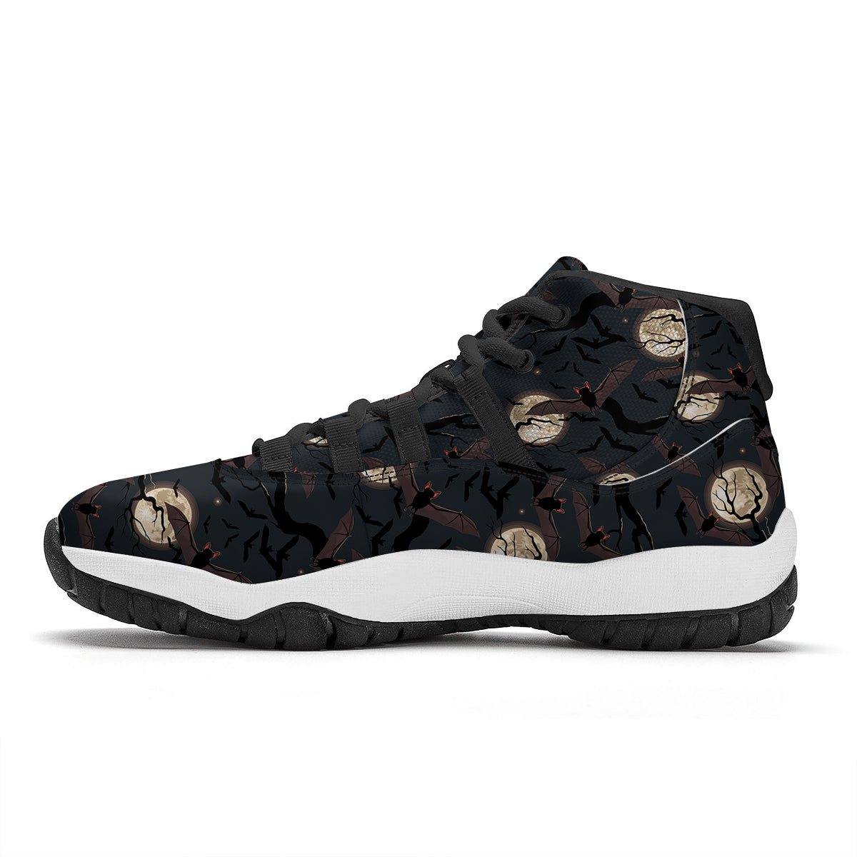 Flying Bat In The Moonlight Print Pattern Black Bball Shoes-grizzshop