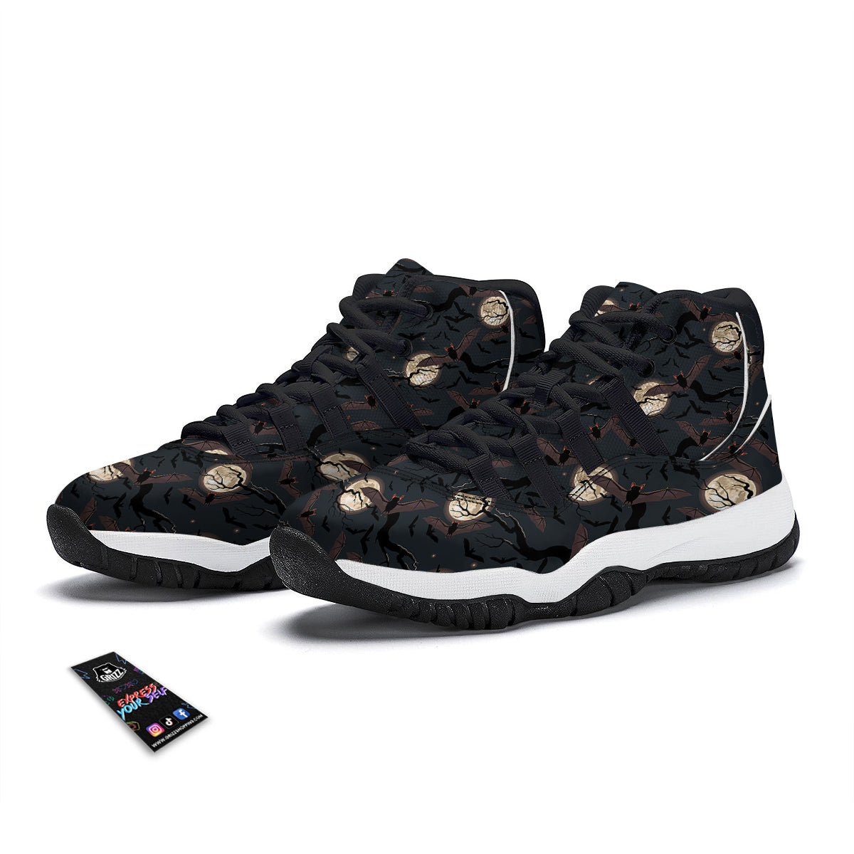 Flying Bat In The Moonlight Print Pattern Black Bball Shoes-grizzshop
