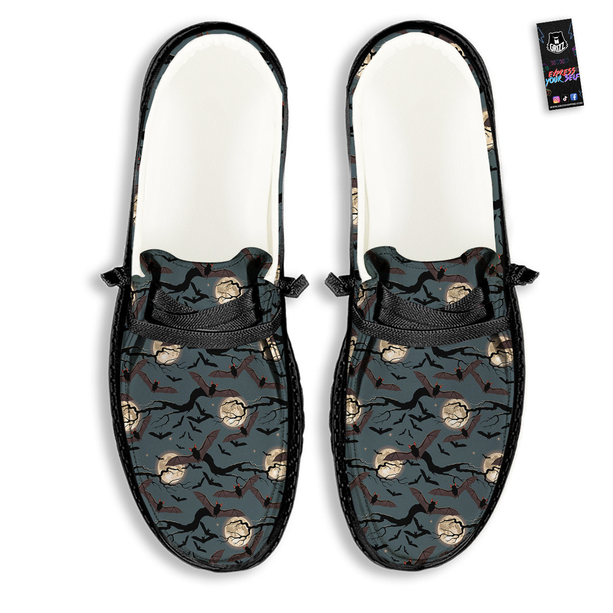 Flying Bat In The Moonlight Print Pattern Black Loafers-grizzshop