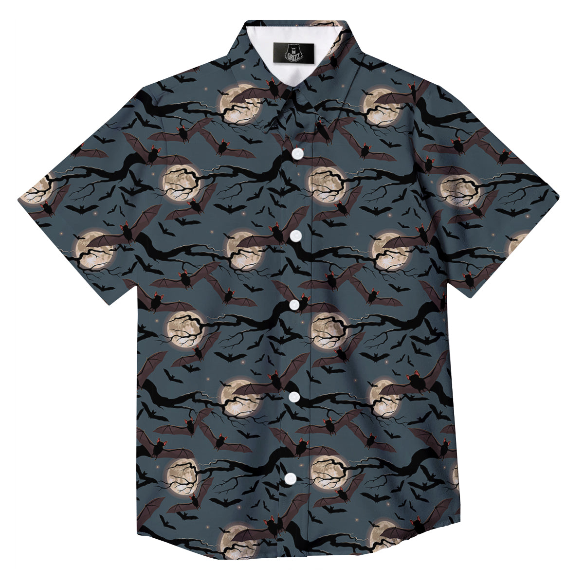 Flying Bat In The Moonlight Print Pattern Button Up Shirt-grizzshop
