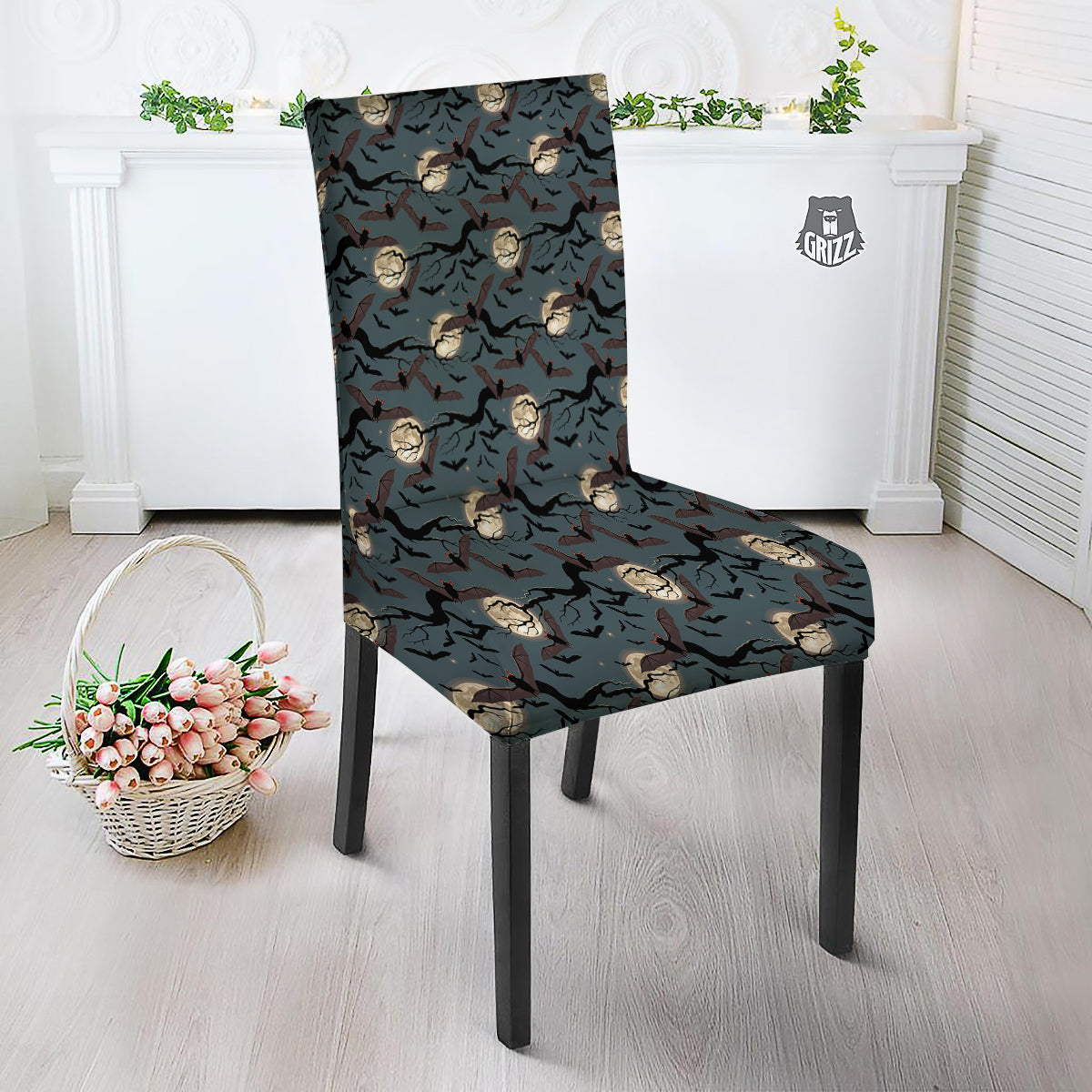 Flying Bat In The Moonlight Print Pattern Dining Chair Slipcover-grizzshop