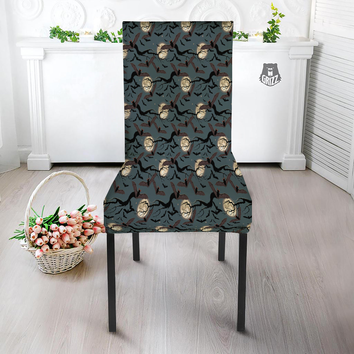 Flying Bat In The Moonlight Print Pattern Dining Chair Slipcover-grizzshop