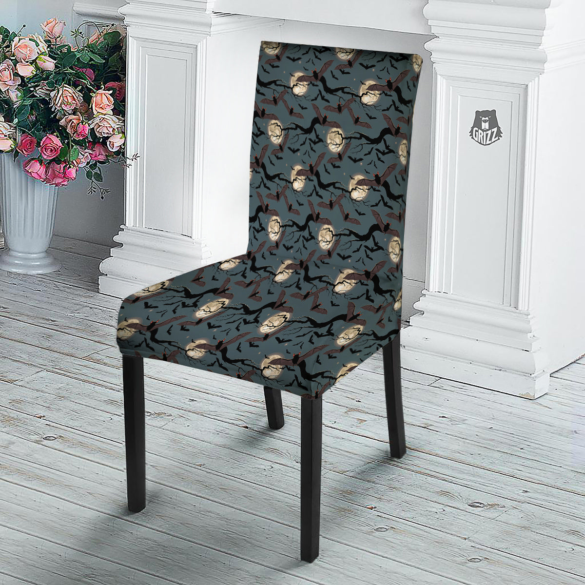Flying Bat In The Moonlight Print Pattern Dining Chair Slipcover-grizzshop