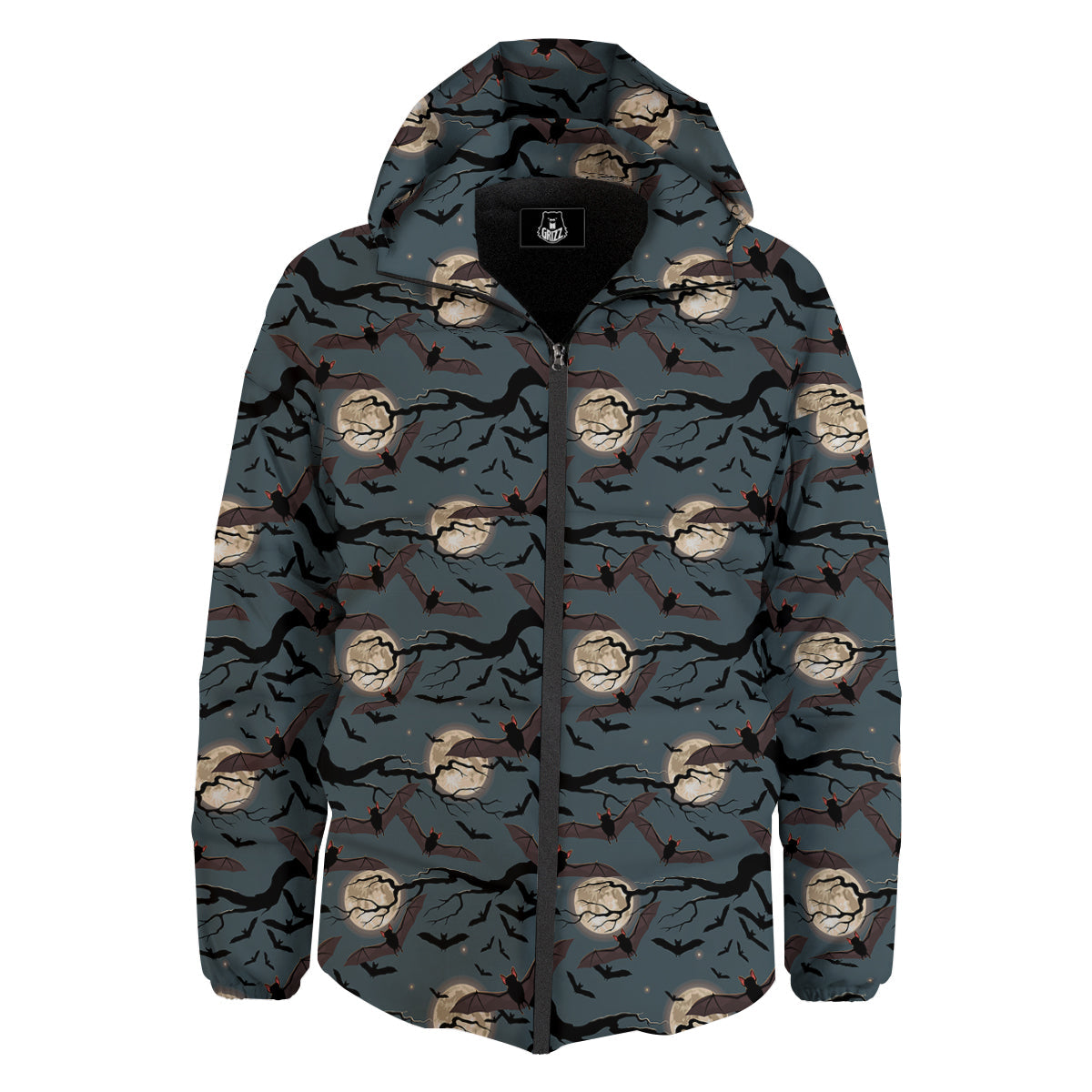 Flying Bat In The Moonlight Print Pattern Down Jacket-grizzshop