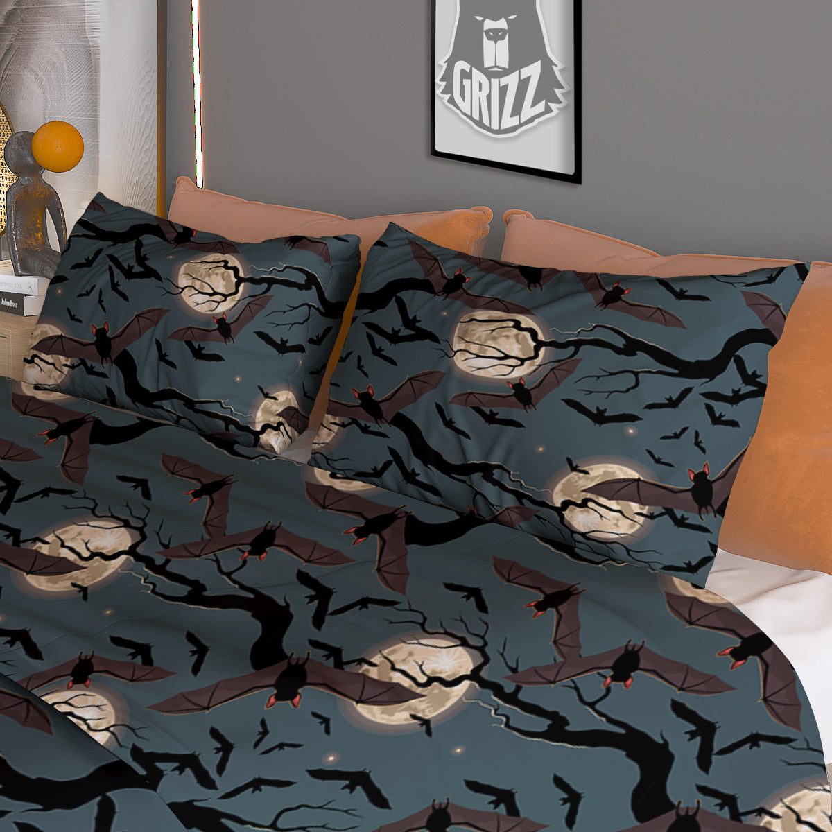 Flying Bat In The Moonlight Print Pattern Duvet Cover Bedding Set