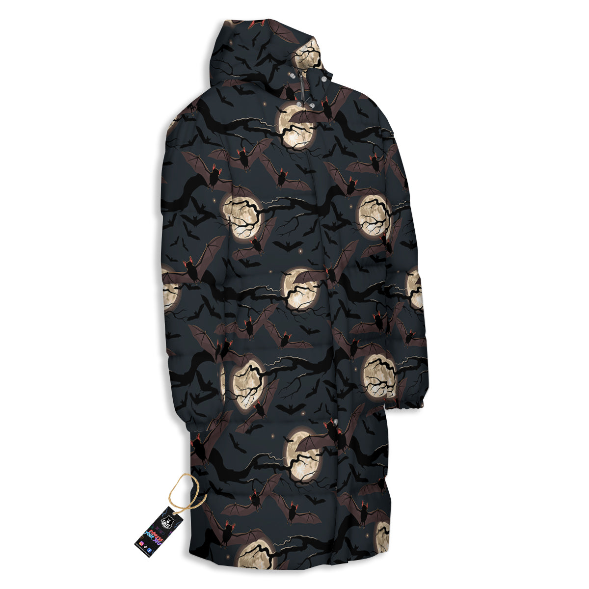 Flying Bat In The Moonlight Print Pattern Long Down Jacket-grizzshop