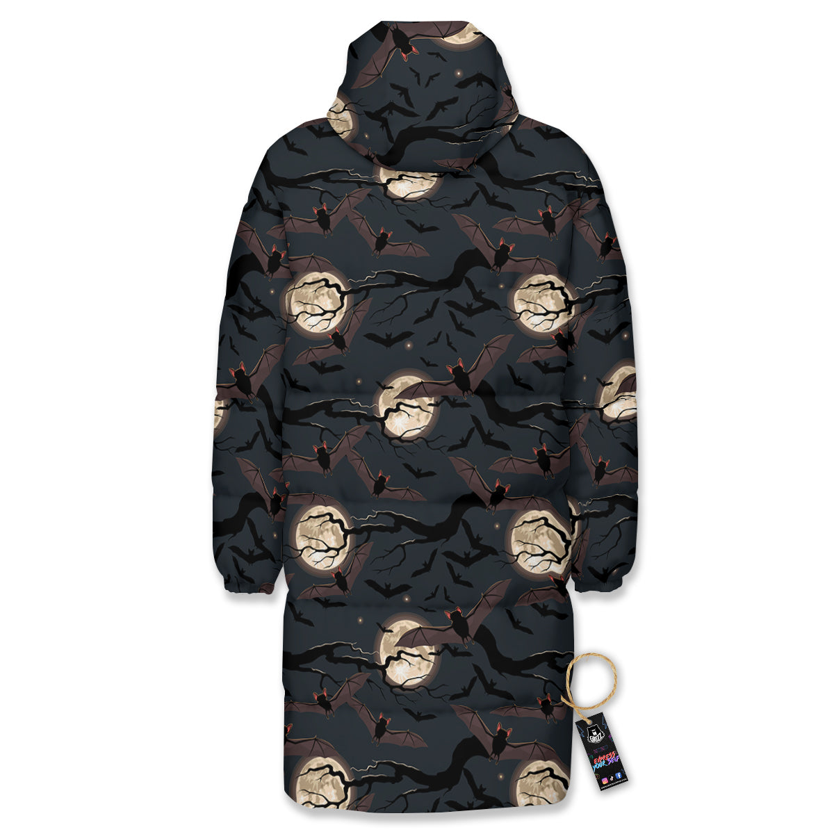 Flying Bat In The Moonlight Print Pattern Long Down Jacket-grizzshop