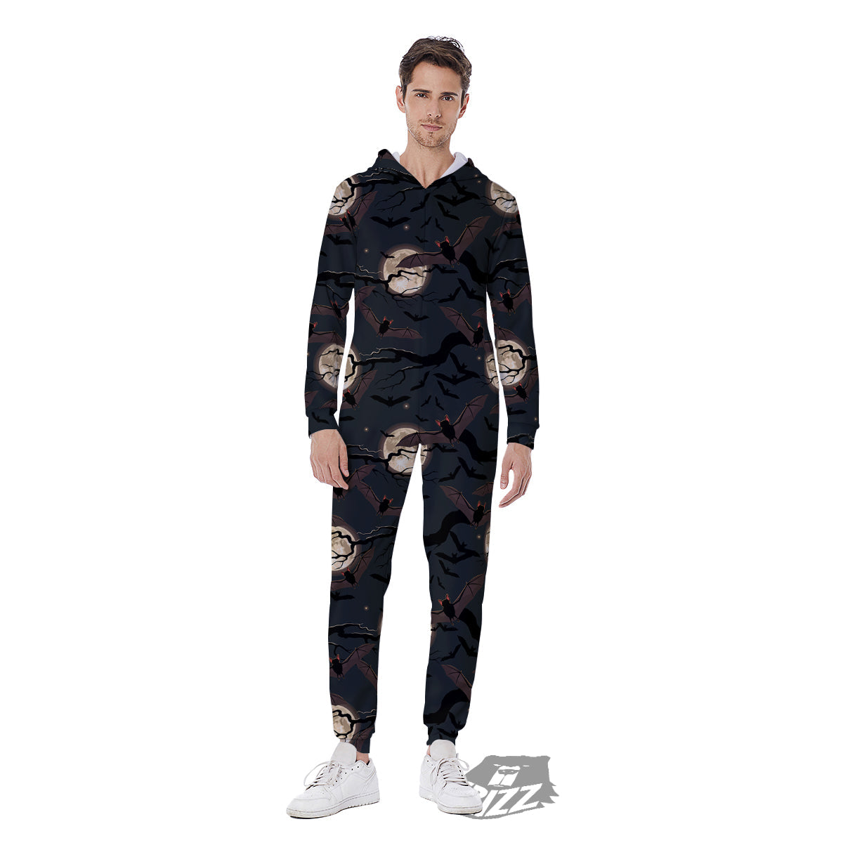 Flying Bat In The Moonlight Print Pattern Men's Jumpsuit-grizzshop