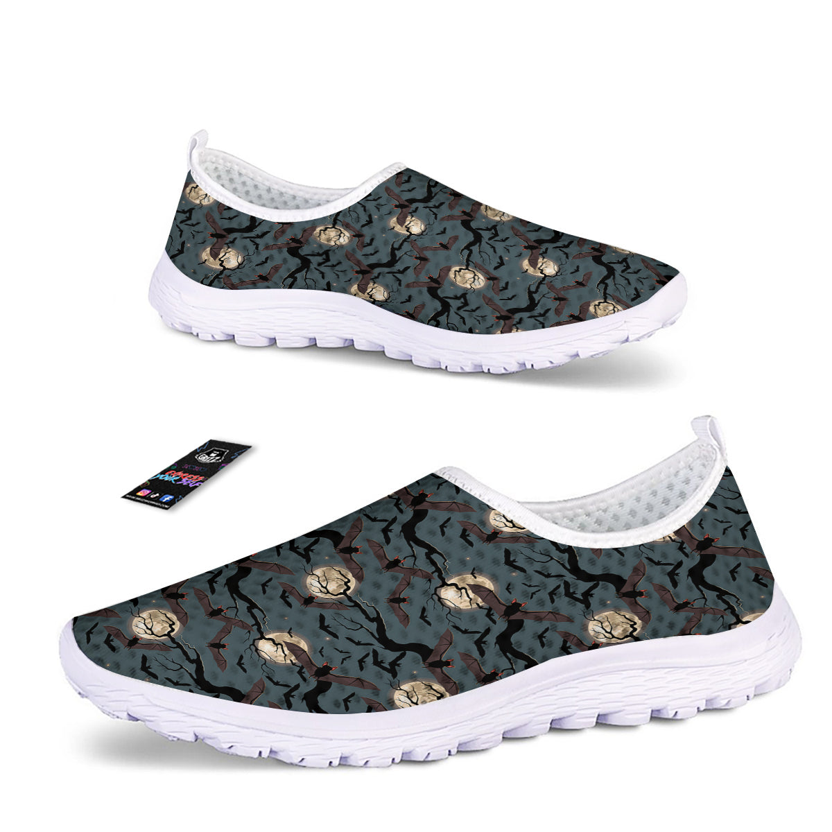 Flying Bat In The Moonlight Print Pattern Nurse Shoes-grizzshop