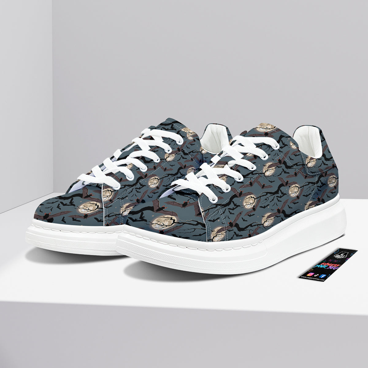 Flying Bat In The Moonlight Print Pattern Platform Shoes-grizzshop