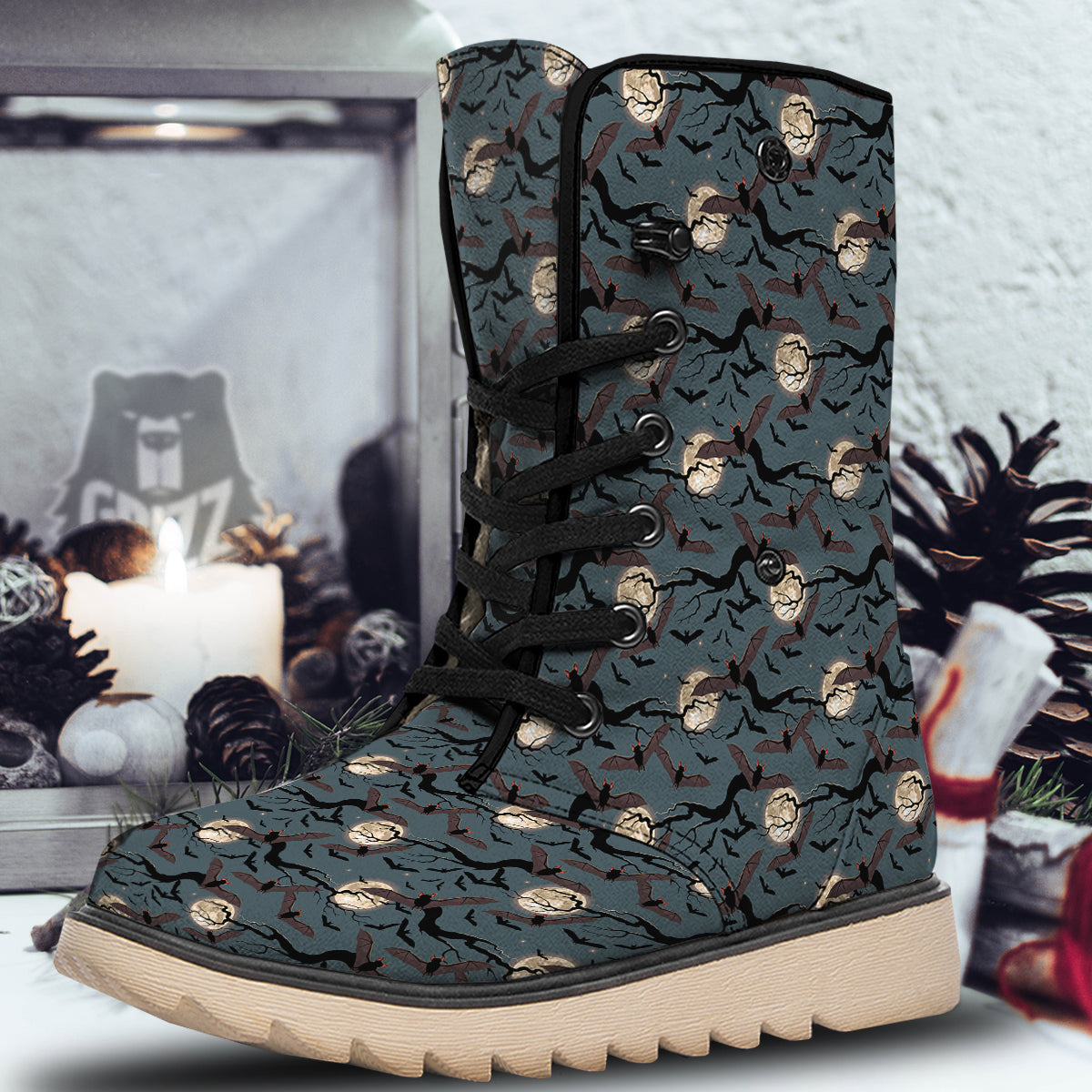 Flying Bat In The Moonlight Print Pattern Snow Boots-grizzshop