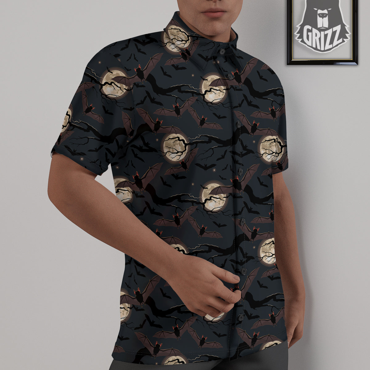 Flying Bat In The Moonlight Print Pattern Untucked Shirts-grizzshop