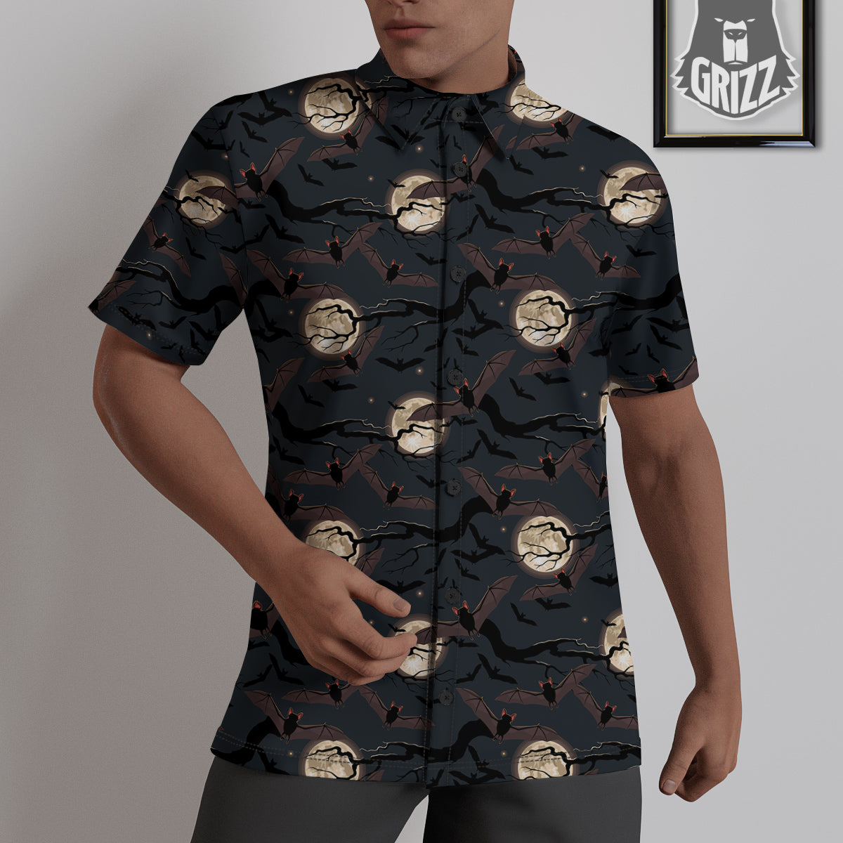 Flying Bat In The Moonlight Print Pattern Untucked Shirts-grizzshop