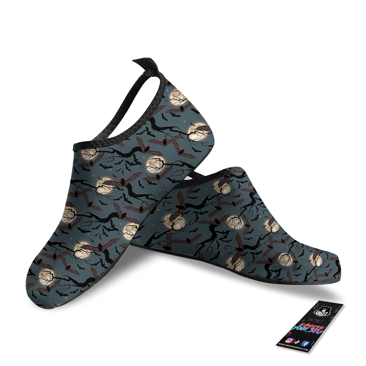 Flying Bat In The Moonlight Print Pattern Water Shoes-grizzshop