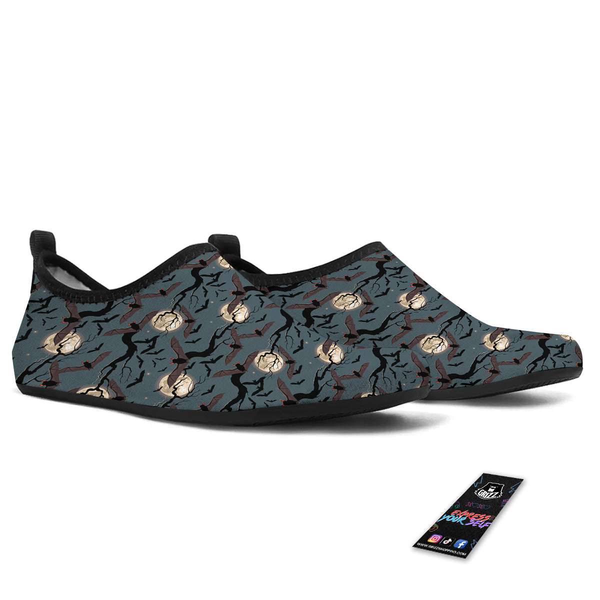 Flying Bat In The Moonlight Print Pattern Water Shoes-grizzshop