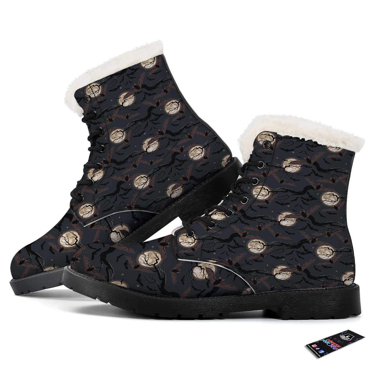 Flying Bat In The Moonlight Print Pattern Winter Boots-grizzshop