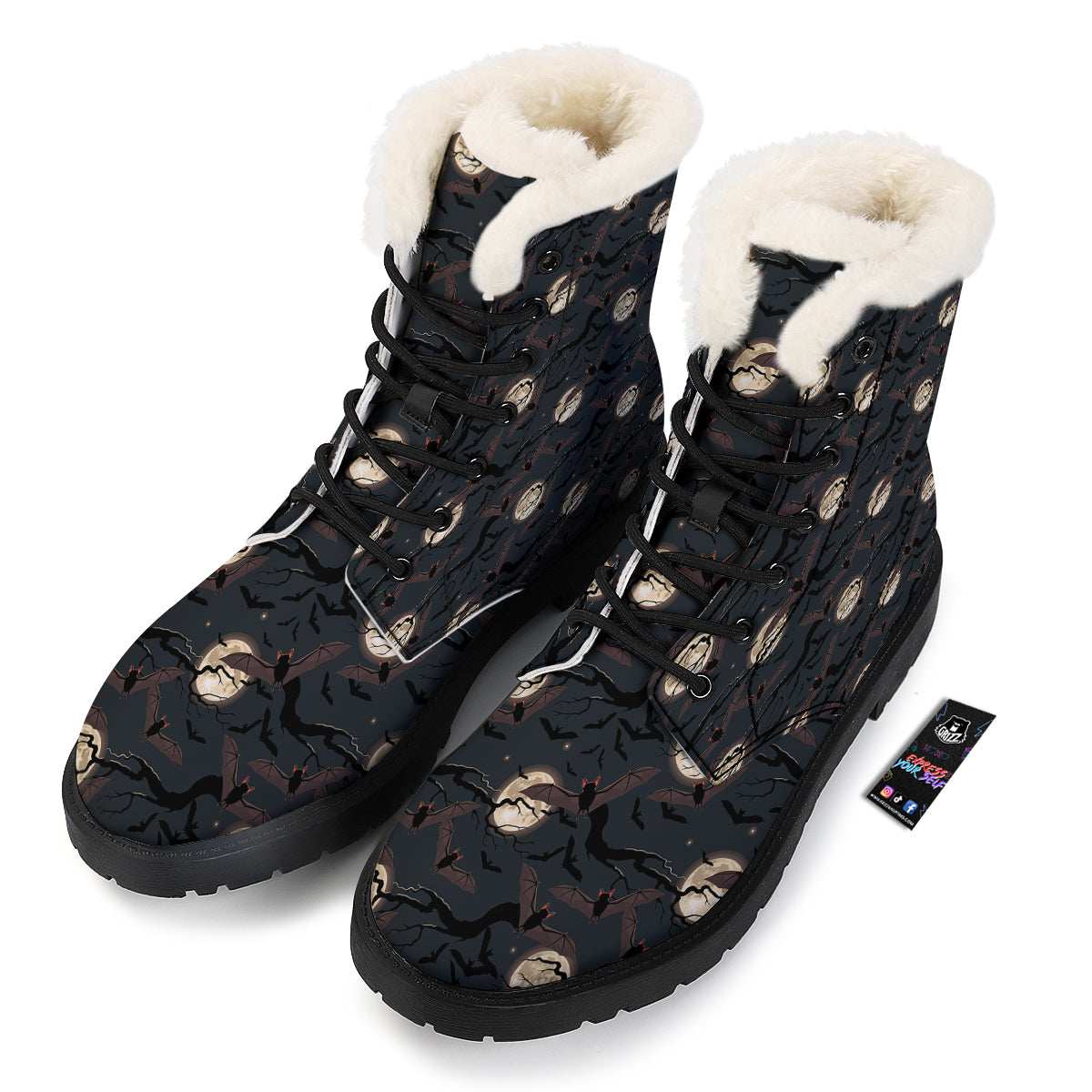 Flying Bat In The Moonlight Print Pattern Winter Boots-grizzshop