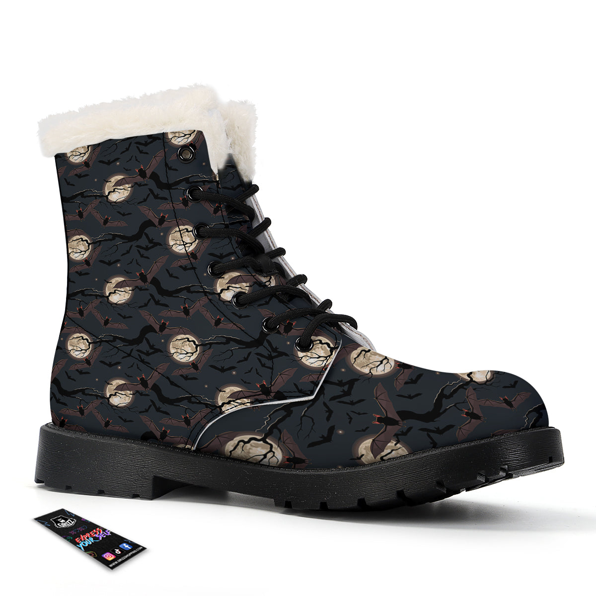 Flying Bat In The Moonlight Print Pattern Winter Boots-grizzshop