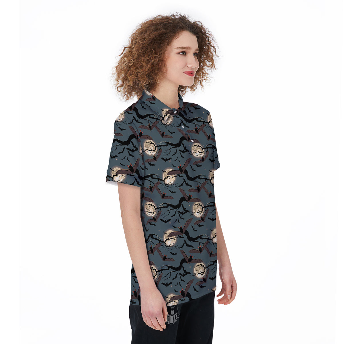 Flying Bat In The Moonlight Print Pattern Women's Golf Shirts-grizzshop