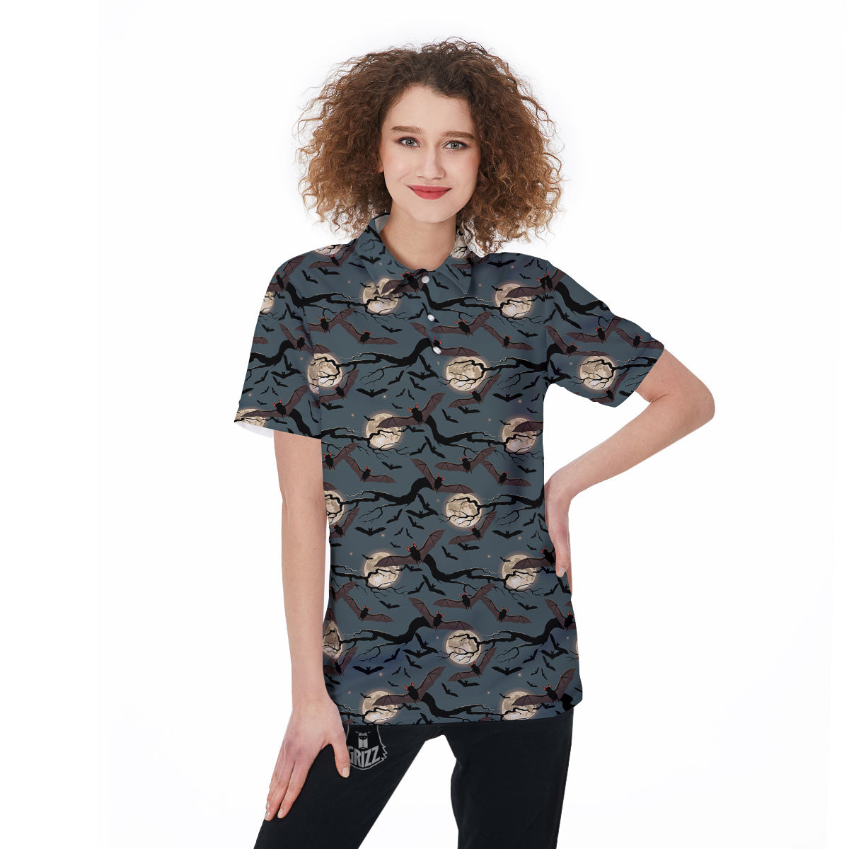 Flying Bat In The Moonlight Print Pattern Women's Golf Shirts-grizzshop