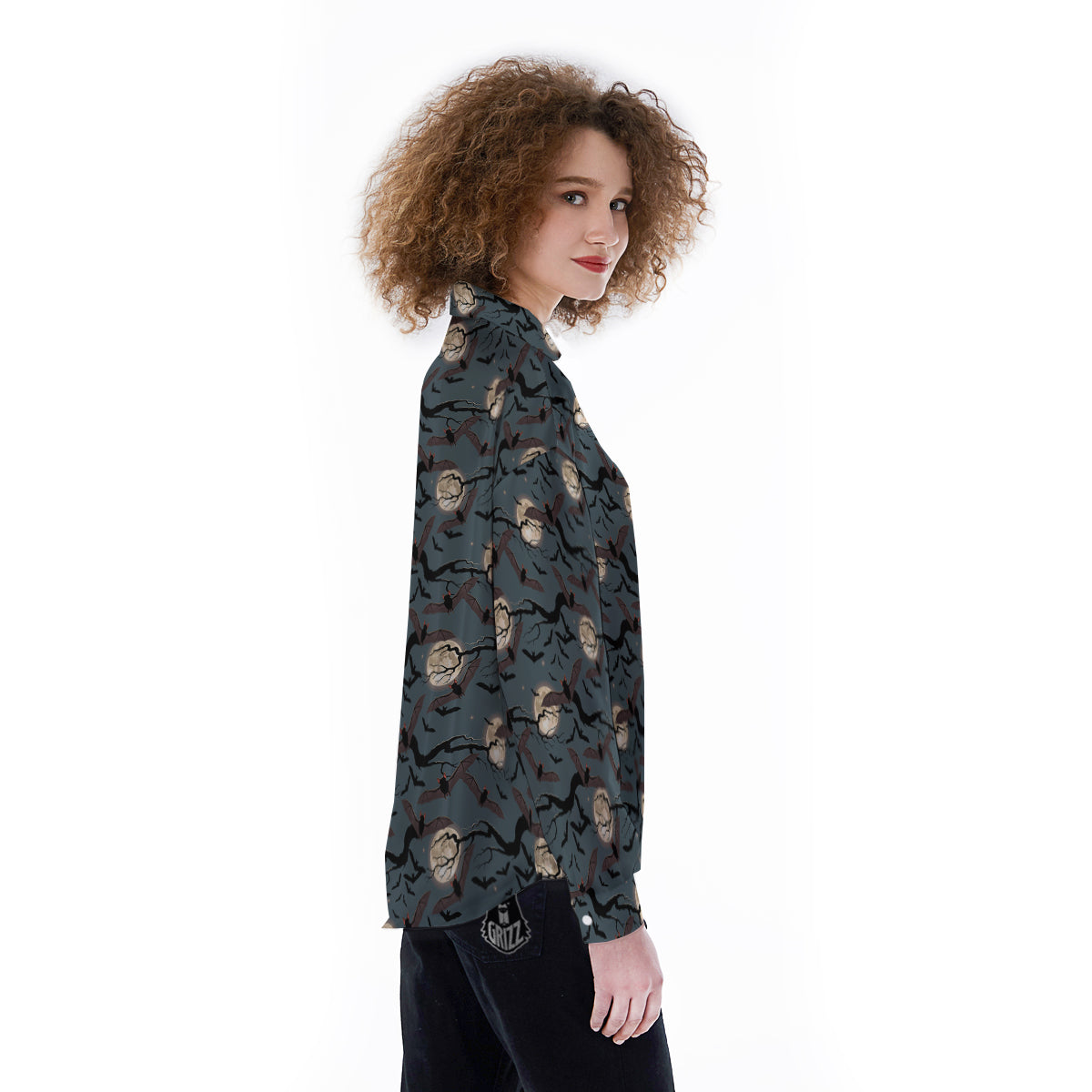 Flying Bat In The Moonlight Print Pattern Women's Long Sleeve Shirts-grizzshop