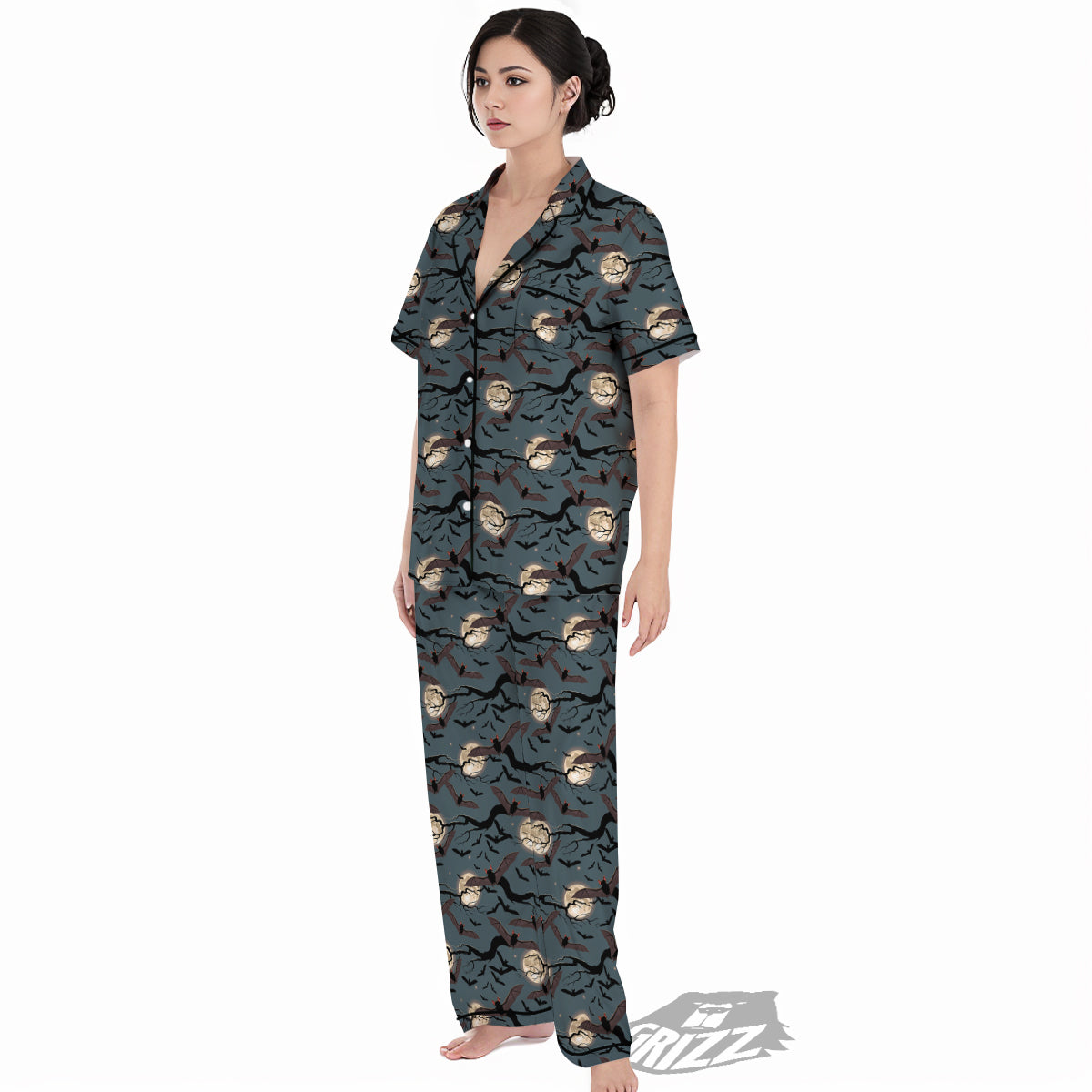 Flying Bat In The Moonlight Print Pattern Women's Pajamas Set-grizzshop