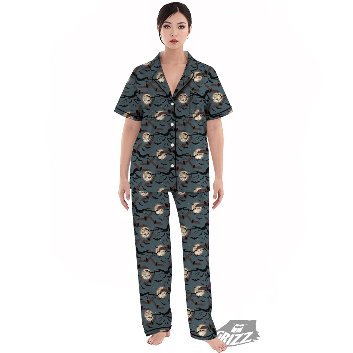 Flying Bat In The Moonlight Print Pattern Women's Pajamas Set-grizzshop