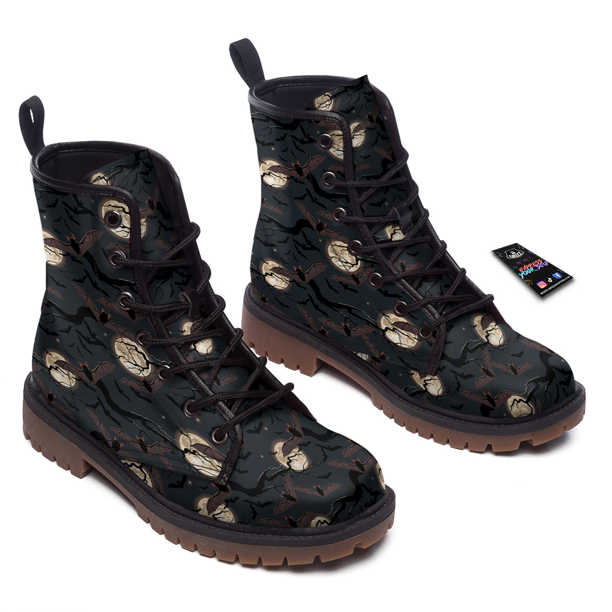 Flying Bat In The Moonlight Print Pattern Work Boots-grizzshop
