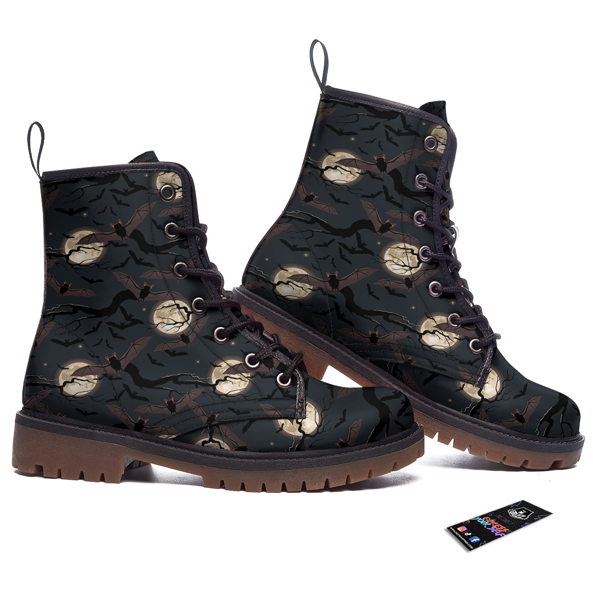 Flying Bat In The Moonlight Print Pattern Work Boots-grizzshop