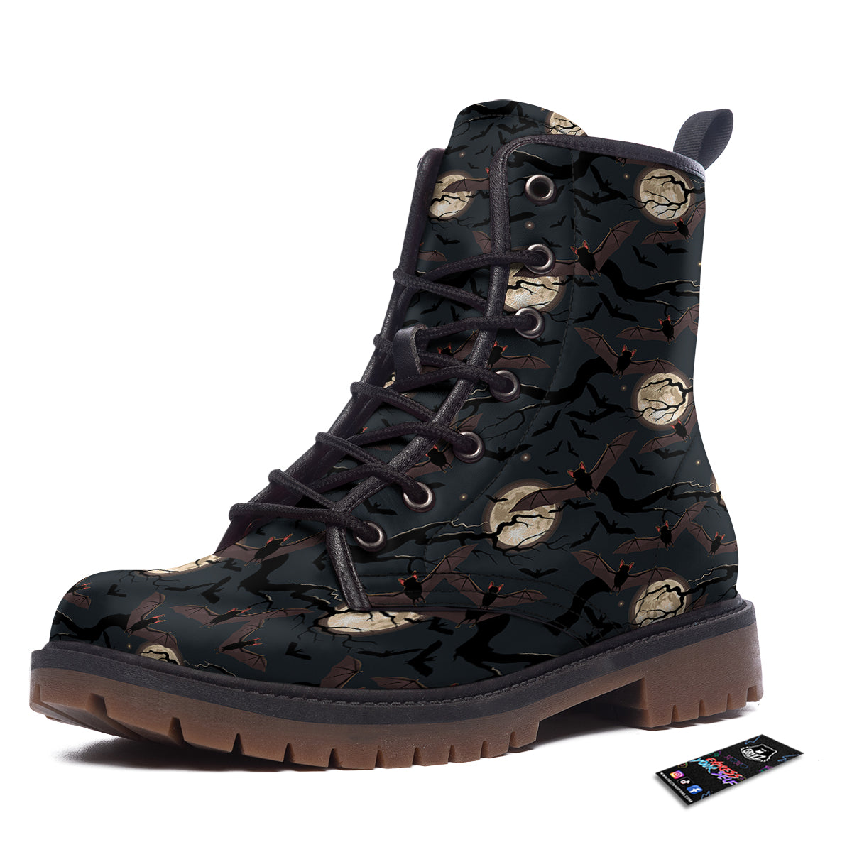 Flying Bat In The Moonlight Print Pattern Work Boots-grizzshop