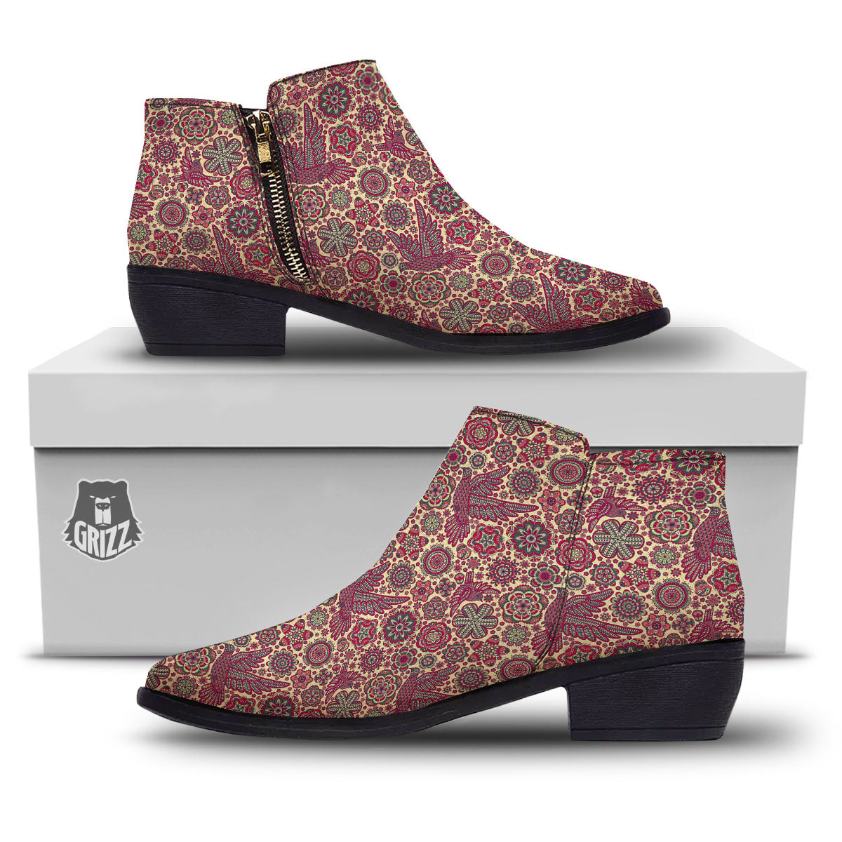 Flying Bird Mandala Print Pattern Ankle Boots-grizzshop