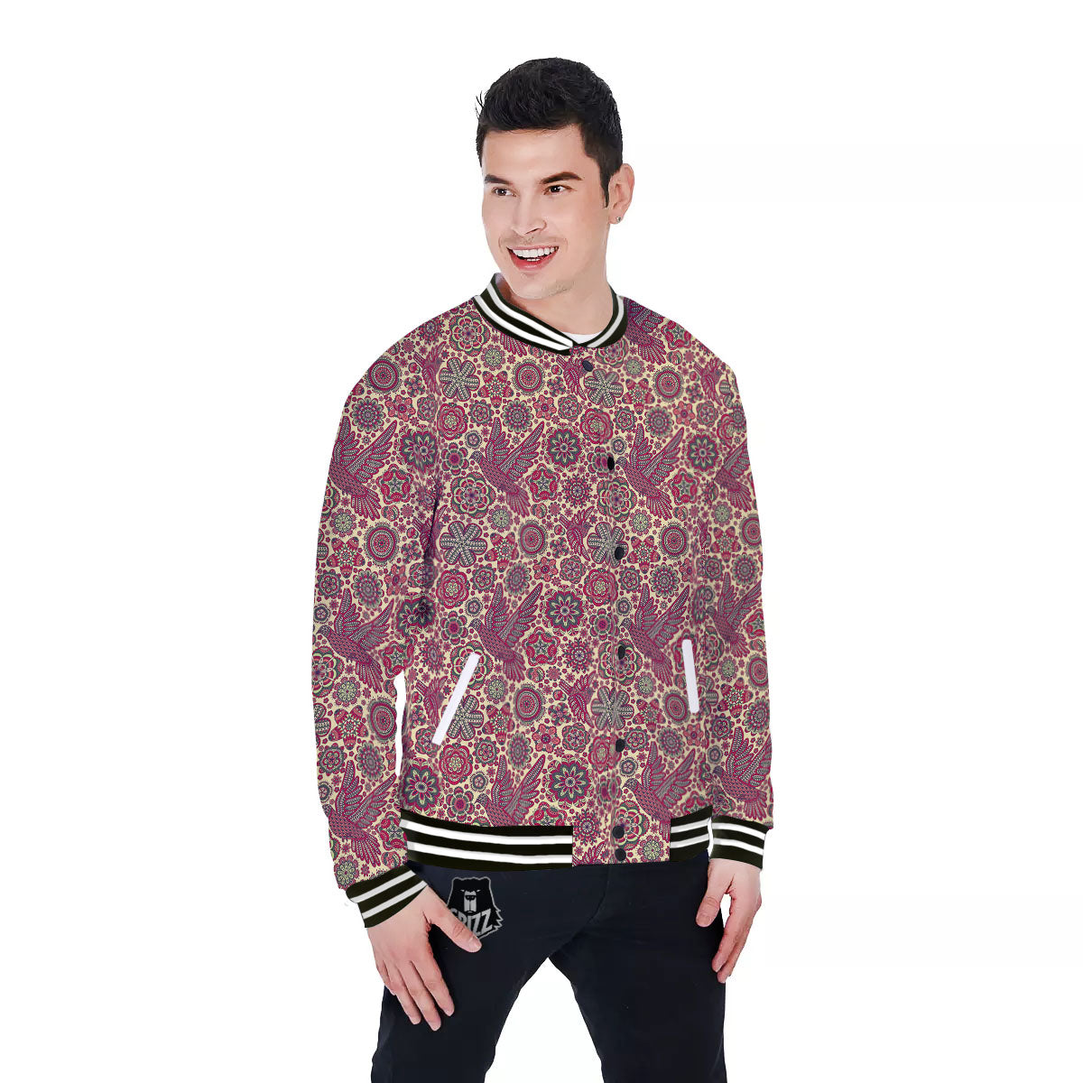 Flying Bird Mandala Print Pattern Baseball Jacket-grizzshop