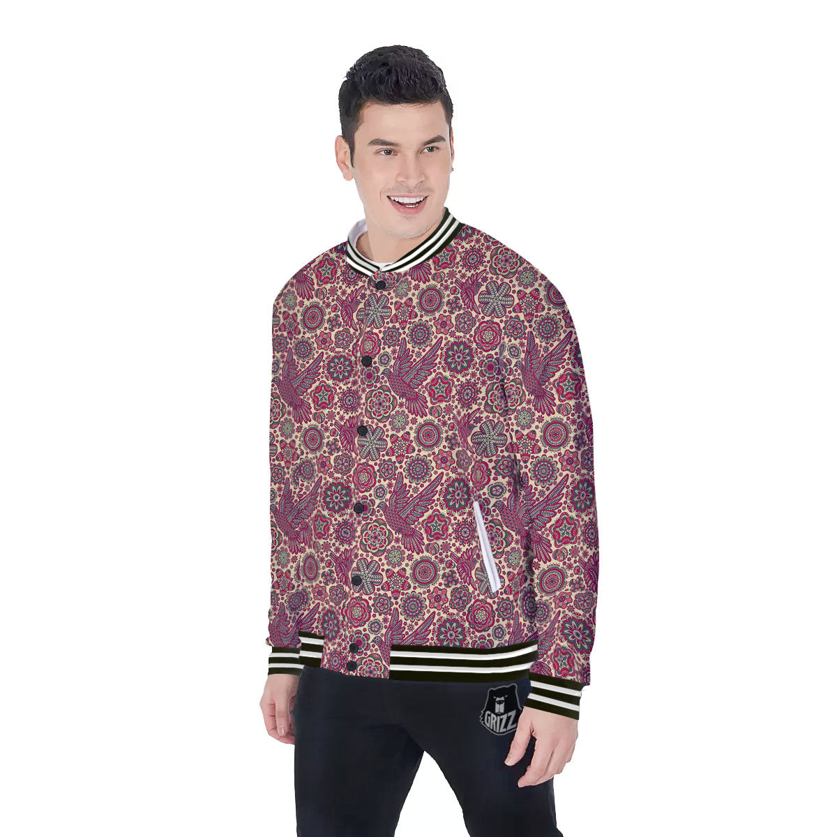 Flying Bird Mandala Print Pattern Baseball Jacket-grizzshop