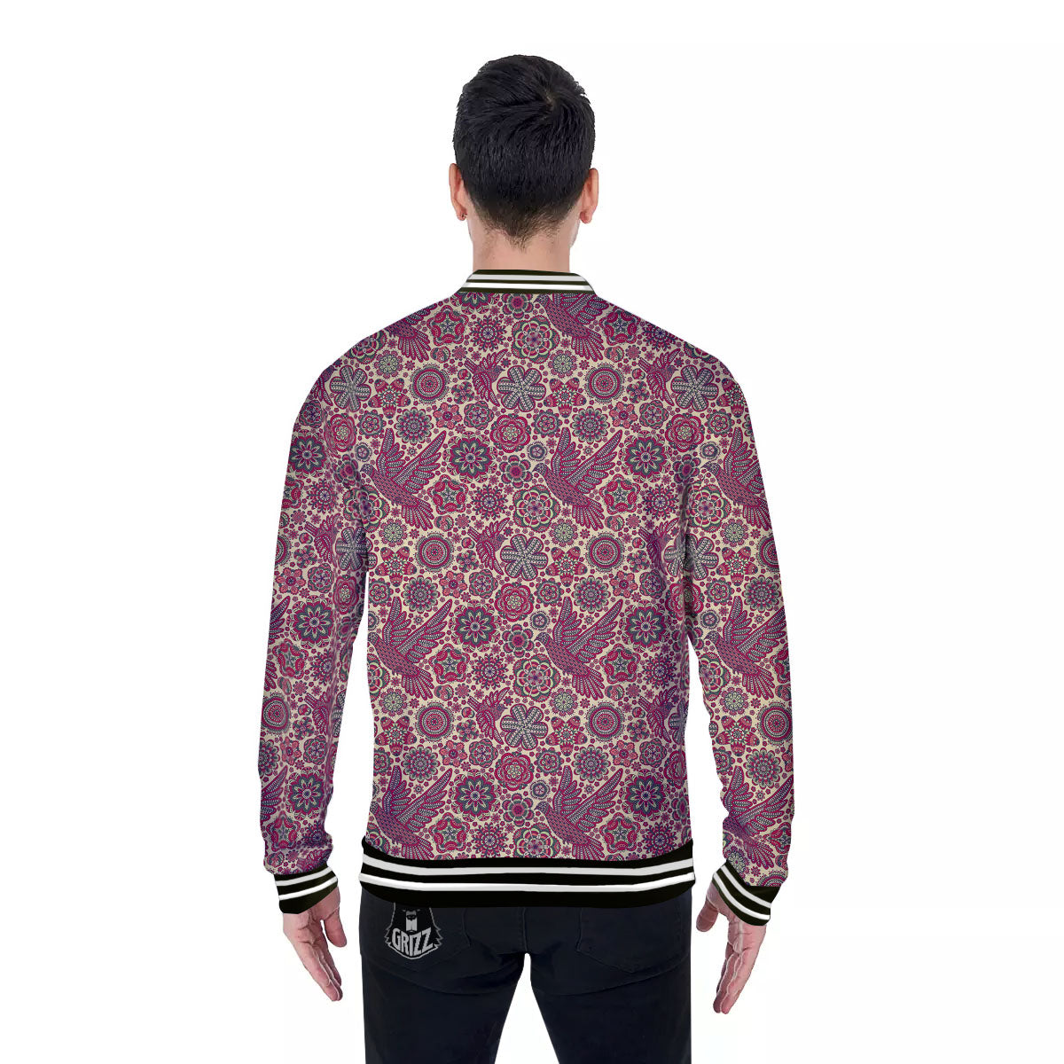 Flying Bird Mandala Print Pattern Baseball Jacket-grizzshop