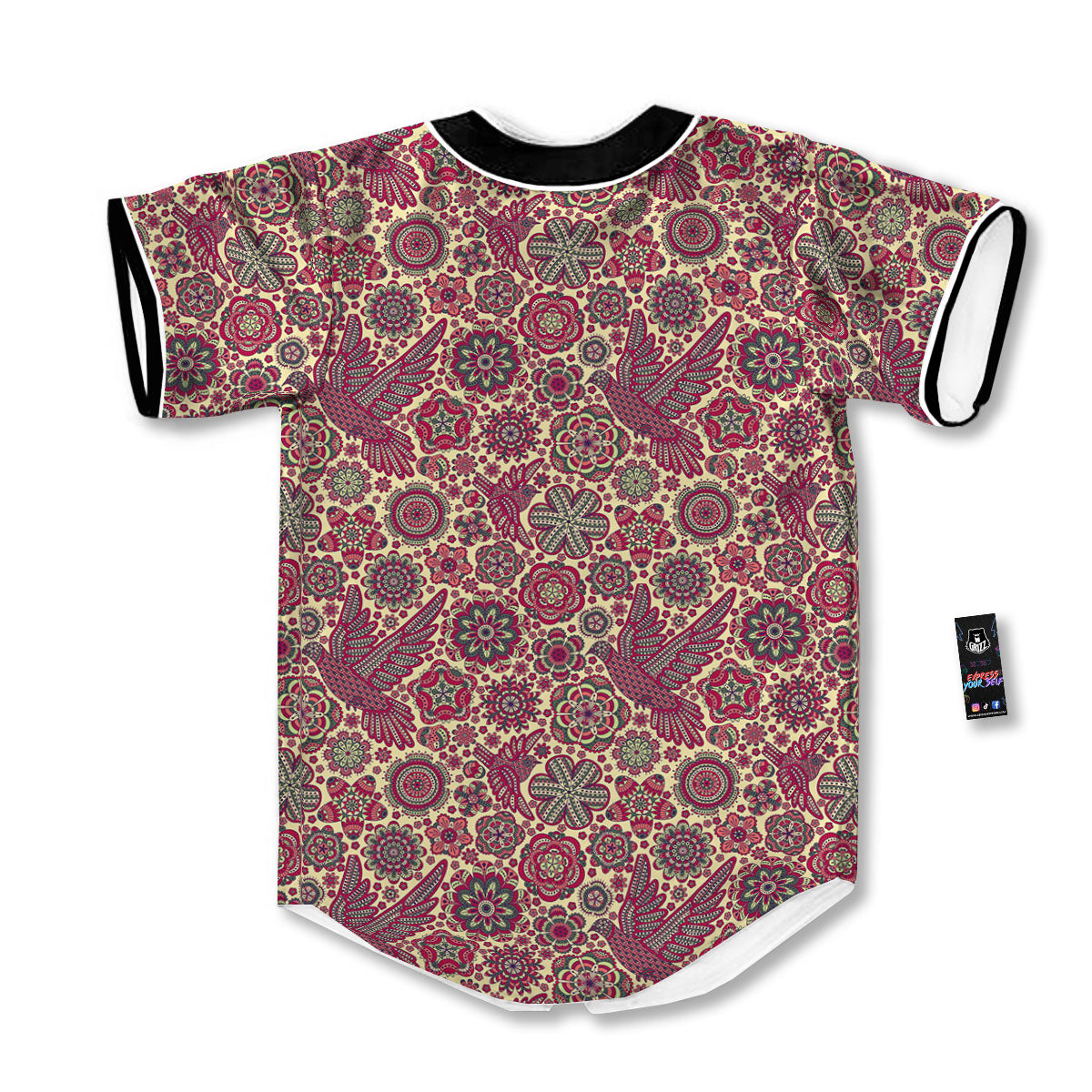 Flying Bird Mandala Print Pattern Baseball Jersey-grizzshop