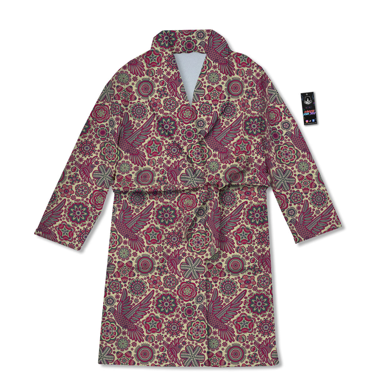 Flying Bird Mandala Print Pattern Bathrobe-grizzshop