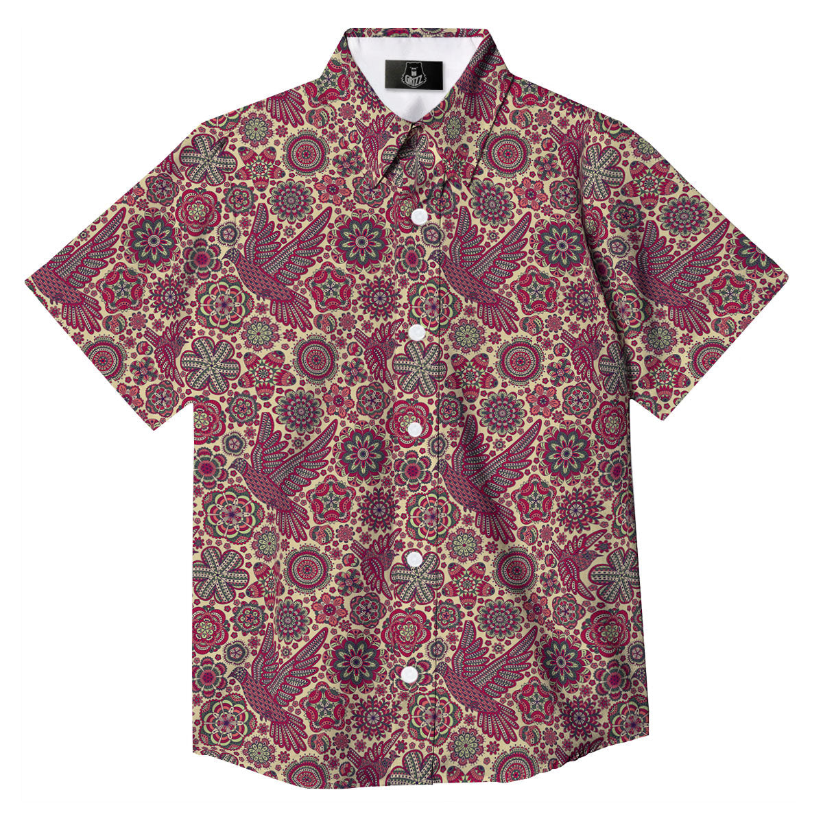 Flying Bird Mandala Print Pattern Button Up Shirt-grizzshop