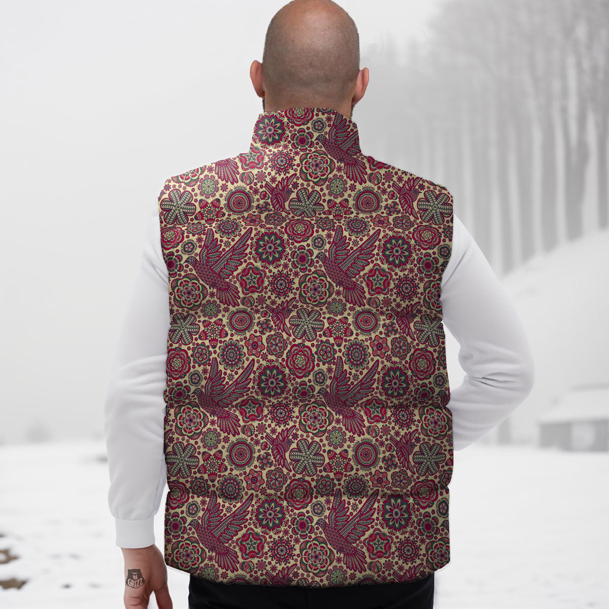 Flying Bird Mandala Print Pattern Down Vest-grizzshop