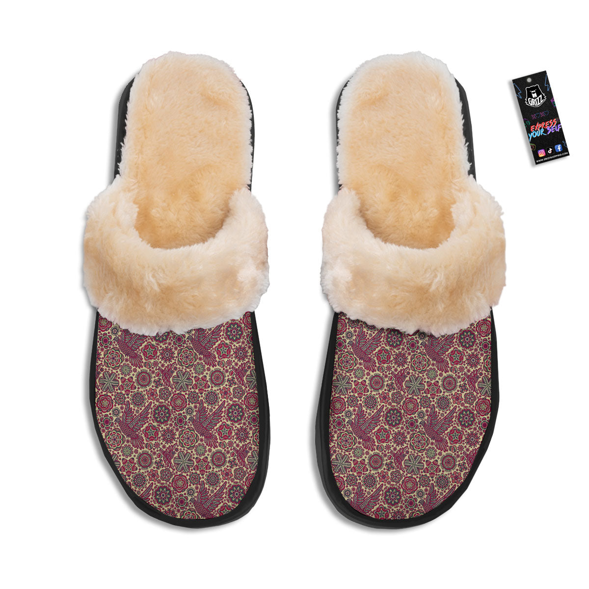 Flying Bird Mandala Print Pattern Slippers-grizzshop
