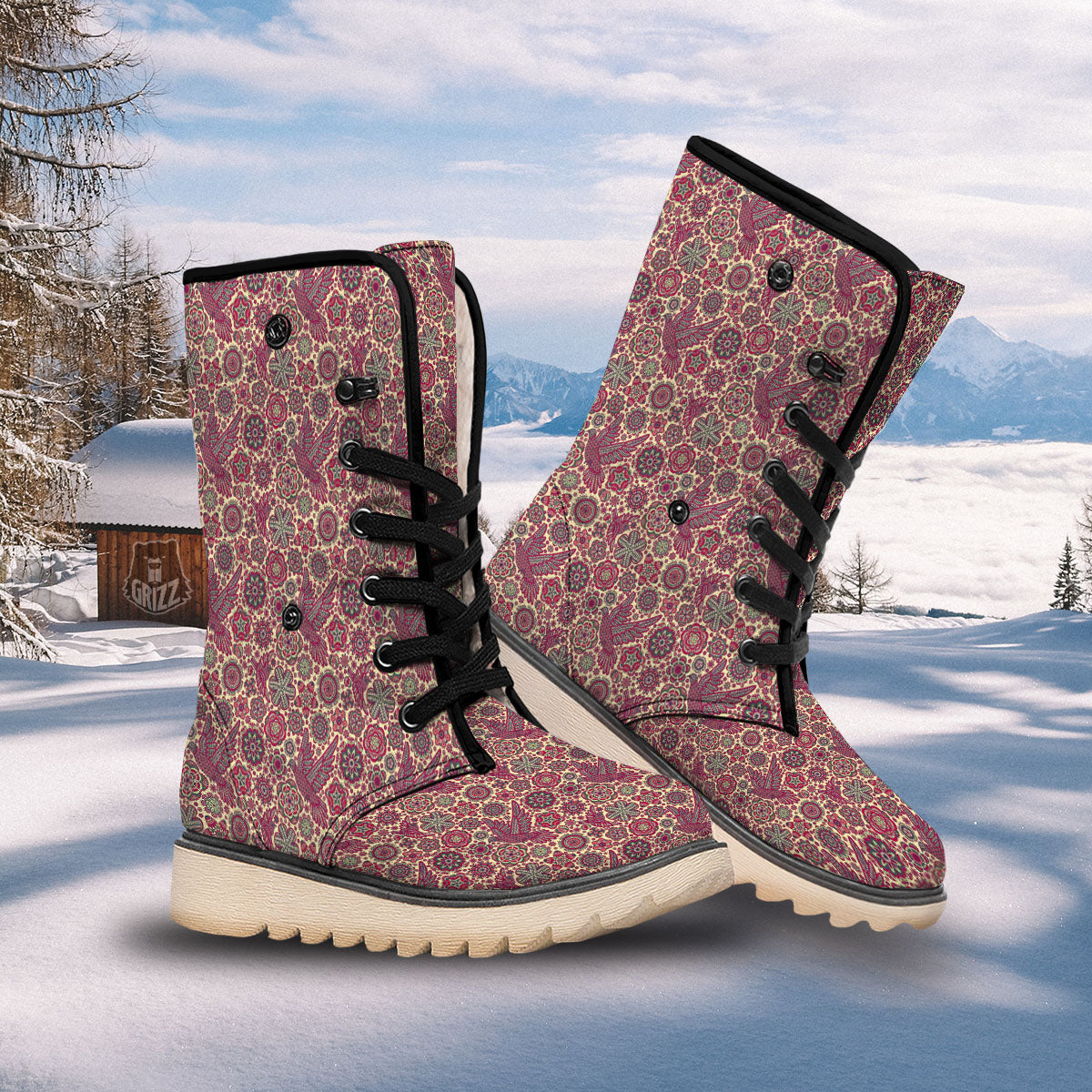 Flying Bird Mandala Print Pattern Snow Boots-grizzshop