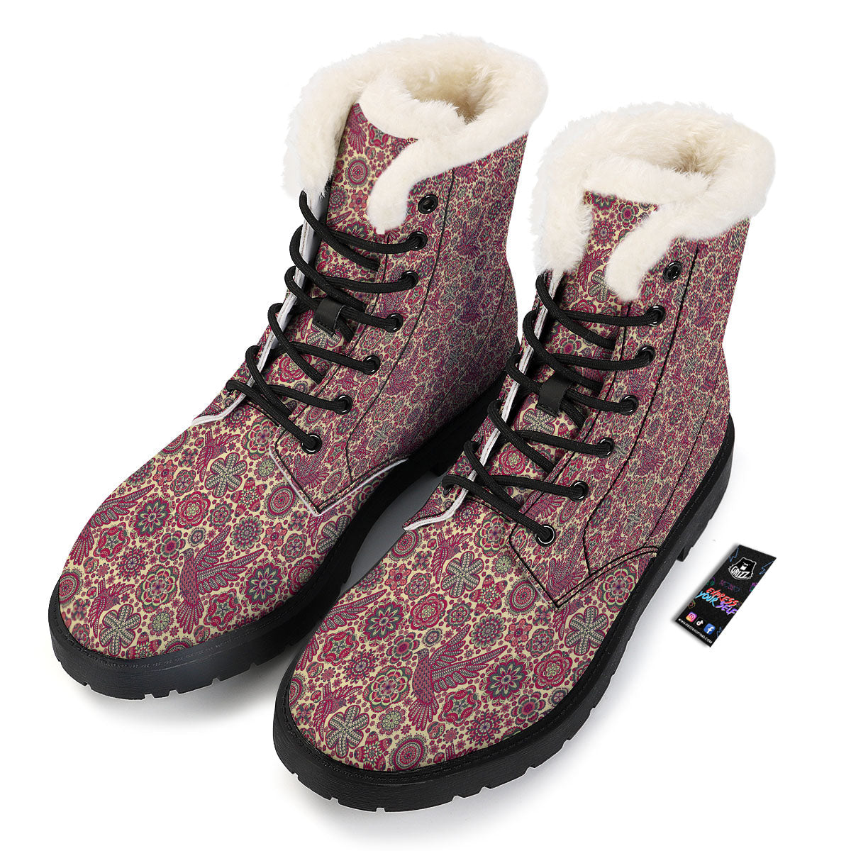 Flying Bird Mandala Print Pattern Winter Boots-grizzshop