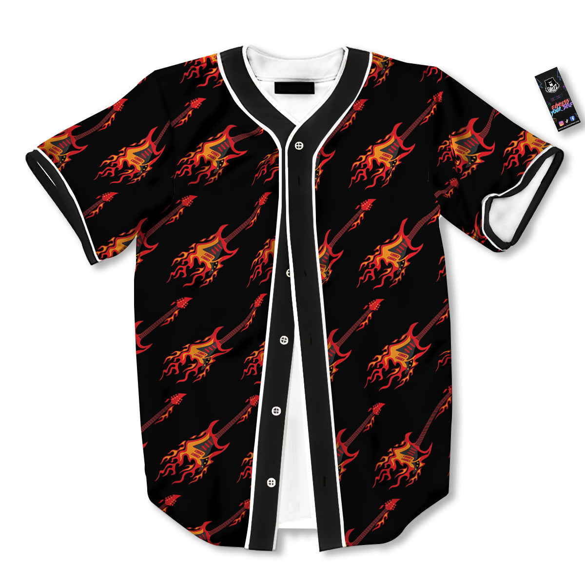 Flying Burning Guitars Print Pattern Baseball Jersey-grizzshop