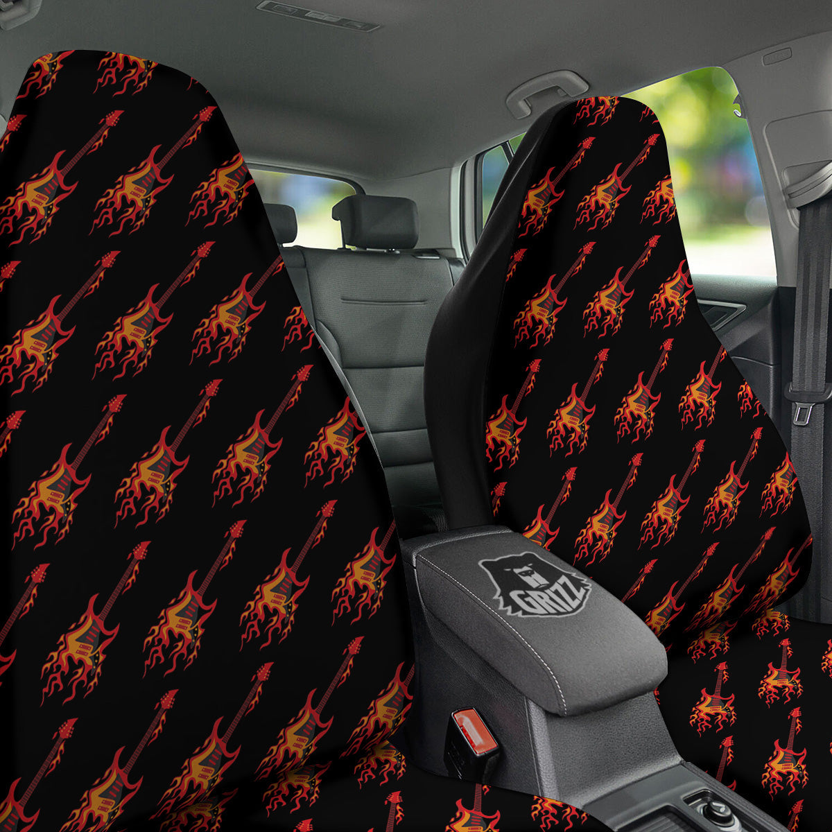 Flying Burning Guitars Print Pattern Car Seat Covers-grizzshop