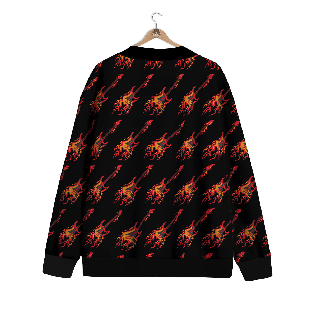 Flying Burning Guitars Print Pattern Cardigan-grizzshop
