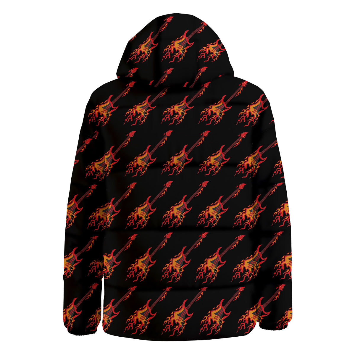 Flying Burning Guitars Print Pattern Down Jacket-grizzshop