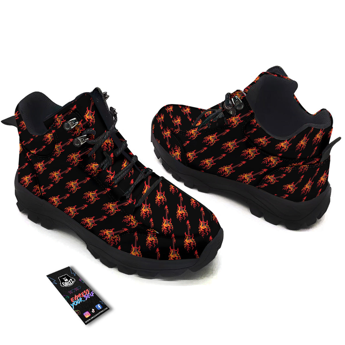 Flying Burning Guitars Print Pattern Hiking Shoes-grizzshop