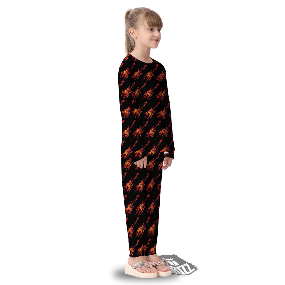 Flying Burning Guitars Print Pattern Kid's Pajamas-grizzshop